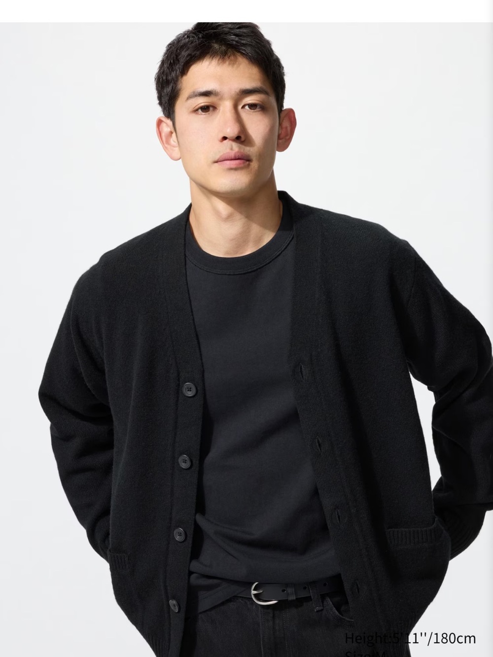 Uniqlo Black V-Neck Button Cardigan for Men